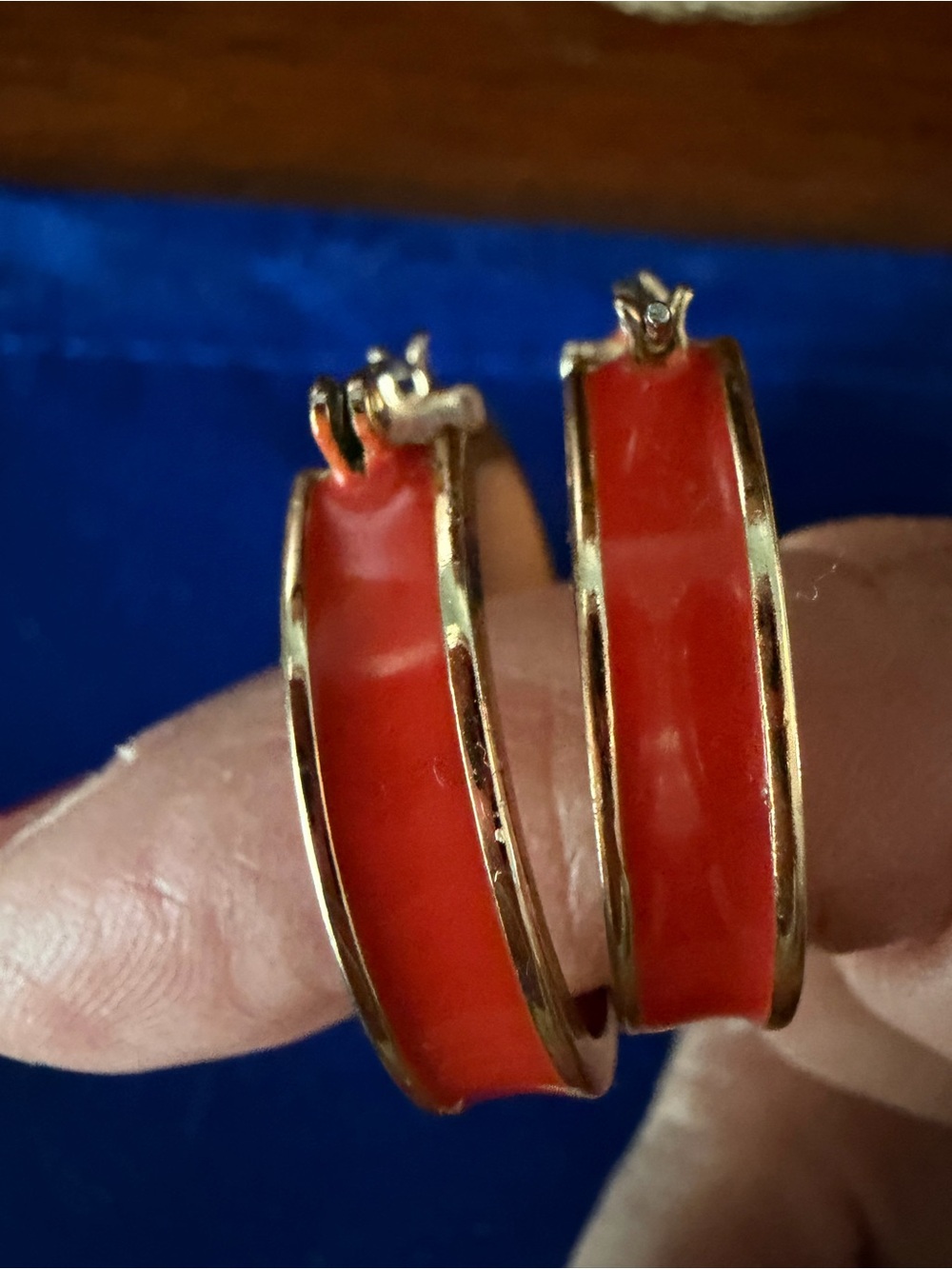Gold-Tone Hoop Earrings with Orange Enamel Inlay